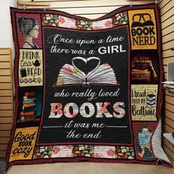 There Was A Girl Who Really Loved Books Quilt Blanket Great Customized Blanket Gifts For Birthday Christmas Thanksgiving and Home Decor