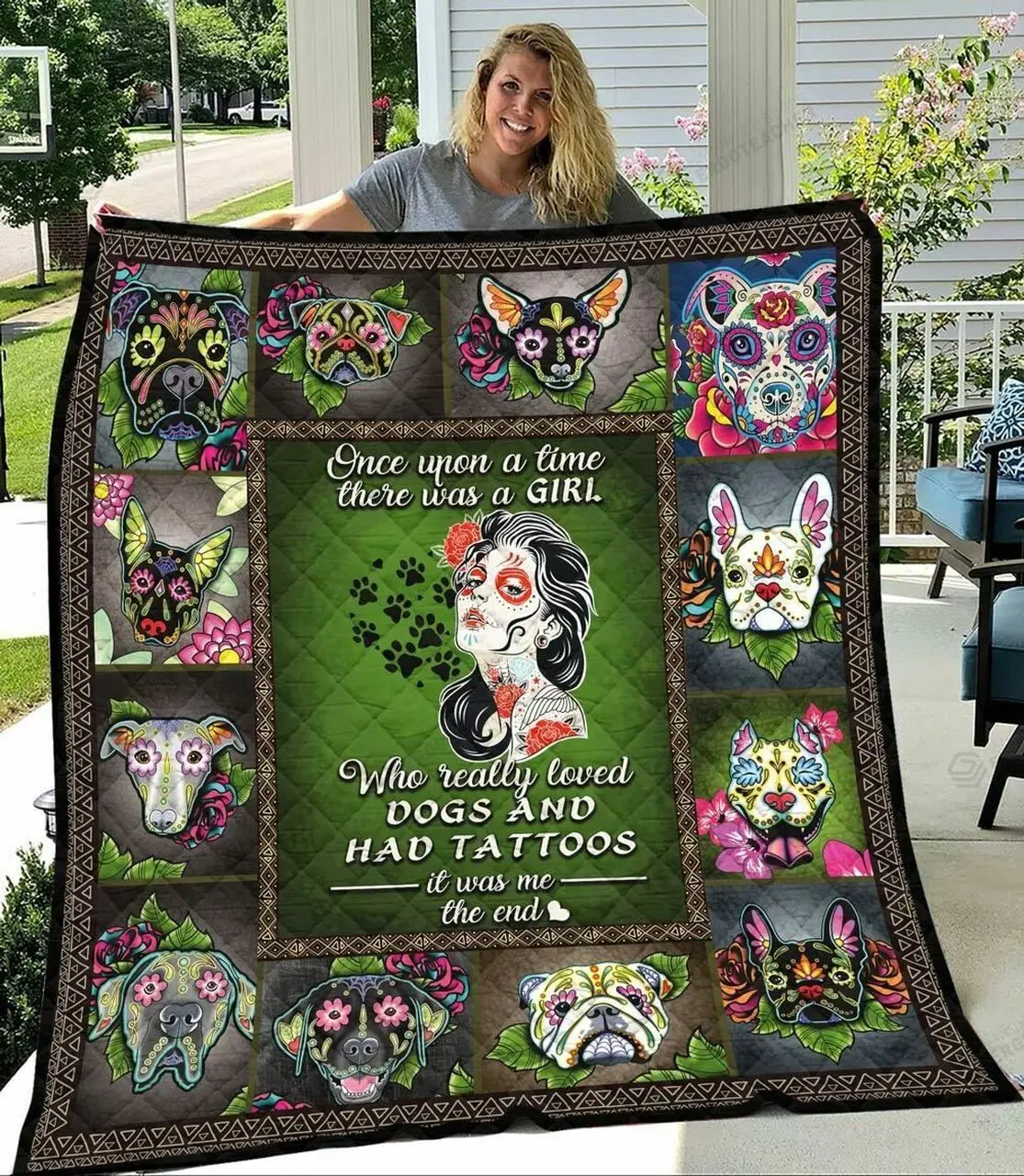 There Was A Girl Who Really Loved Dogs And Had Tattoos Quilt Blanket Great Customized Blanket Gifts For Birthday Christmas Thanksgiving and Home Decor