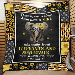 There Was A Girl Who Really Loved Elephants And Sunflower Quilt Blanket Great Customized Blanket Gifts For Birthday Christmas Thanksgiving and Home Decor