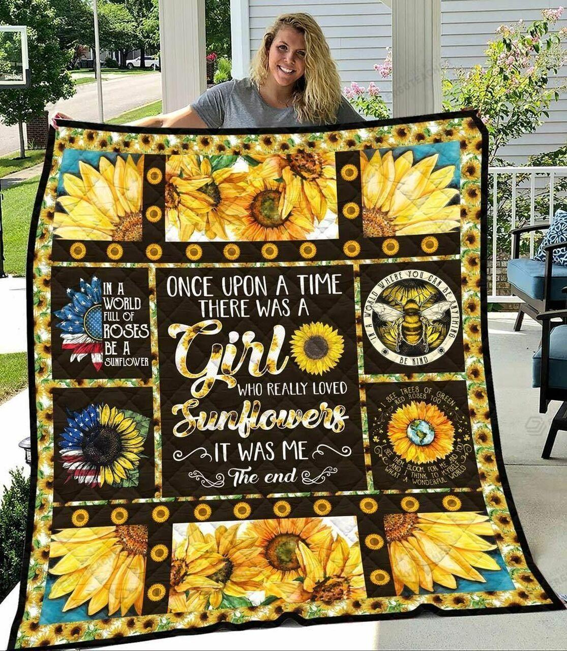 There Was A Girl Who Really Loved Sunflowers Quilt Blanket Great Customized Blanket Gifts For Birthday Christmas Thanksgiving and Home Decor