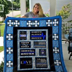Thin Blue Line I Stand Behind The Heroes Who Protect This Line Quilt Blanket Great Customized Blanket Gifts For Birthday Christmas Thanksgiving and Home Decor