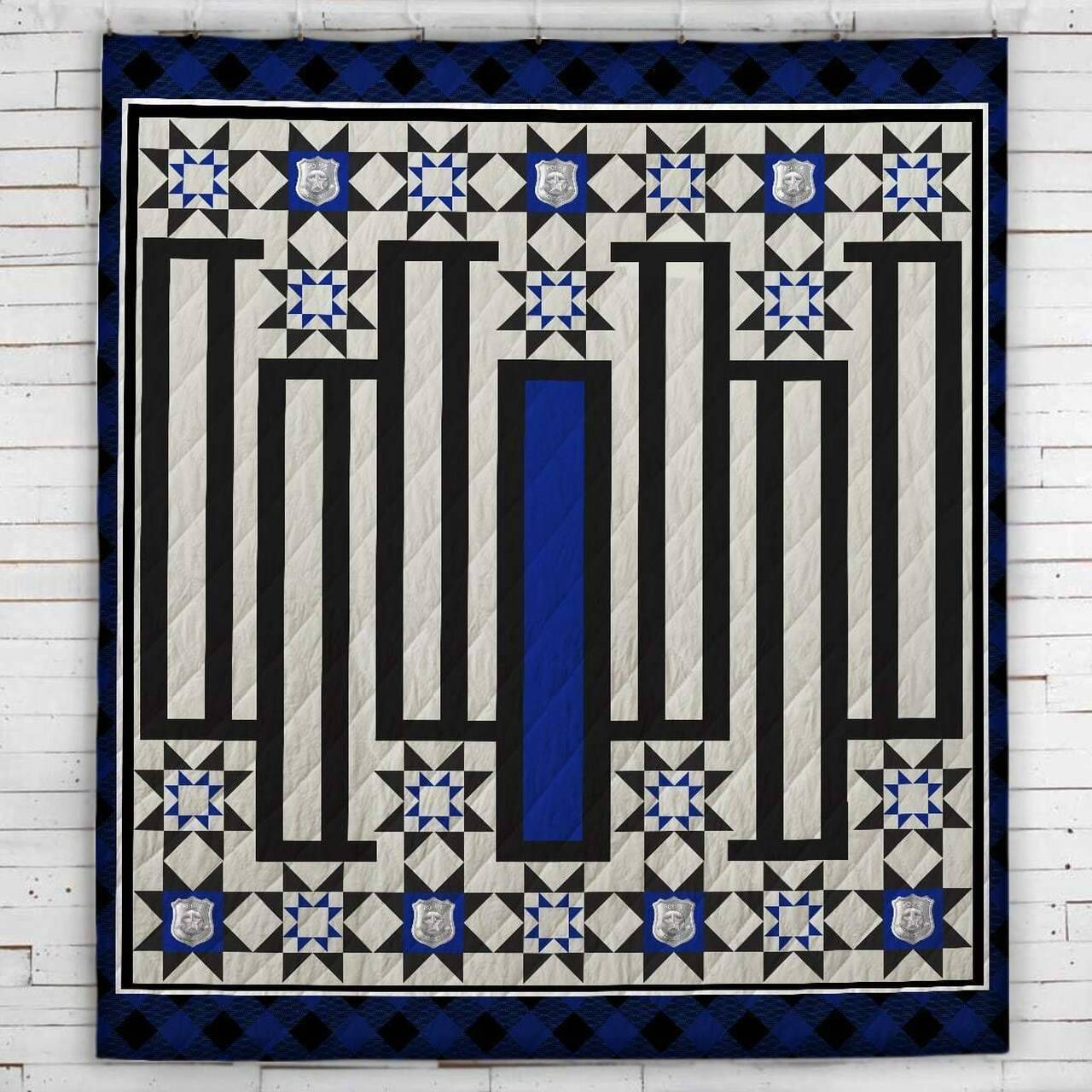 Thin Blue Line Police Badge Blanket Quilt and Home Decor
