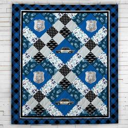Thin Blue Line Police Patterned Blanket  Quilt and Home Decor