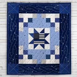 Thin Blue Line Swirl Patterned Blanket  Quilt and Home Decor