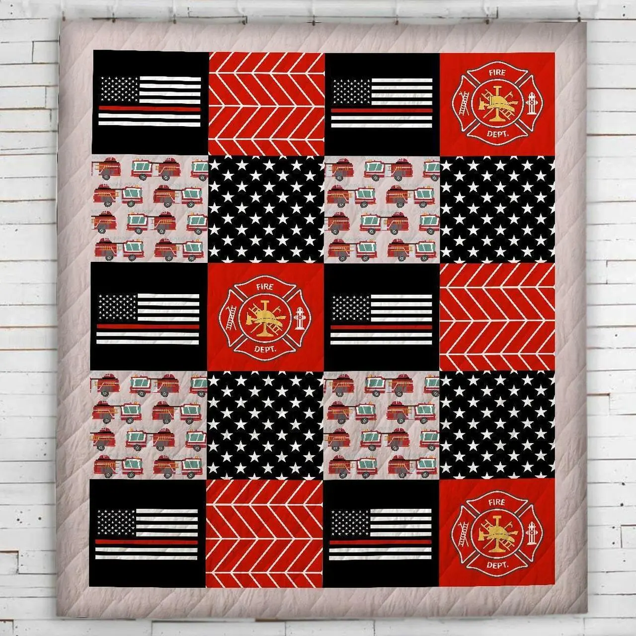 Thin Red Line Firefighters Blanket Quilt and Home Decor