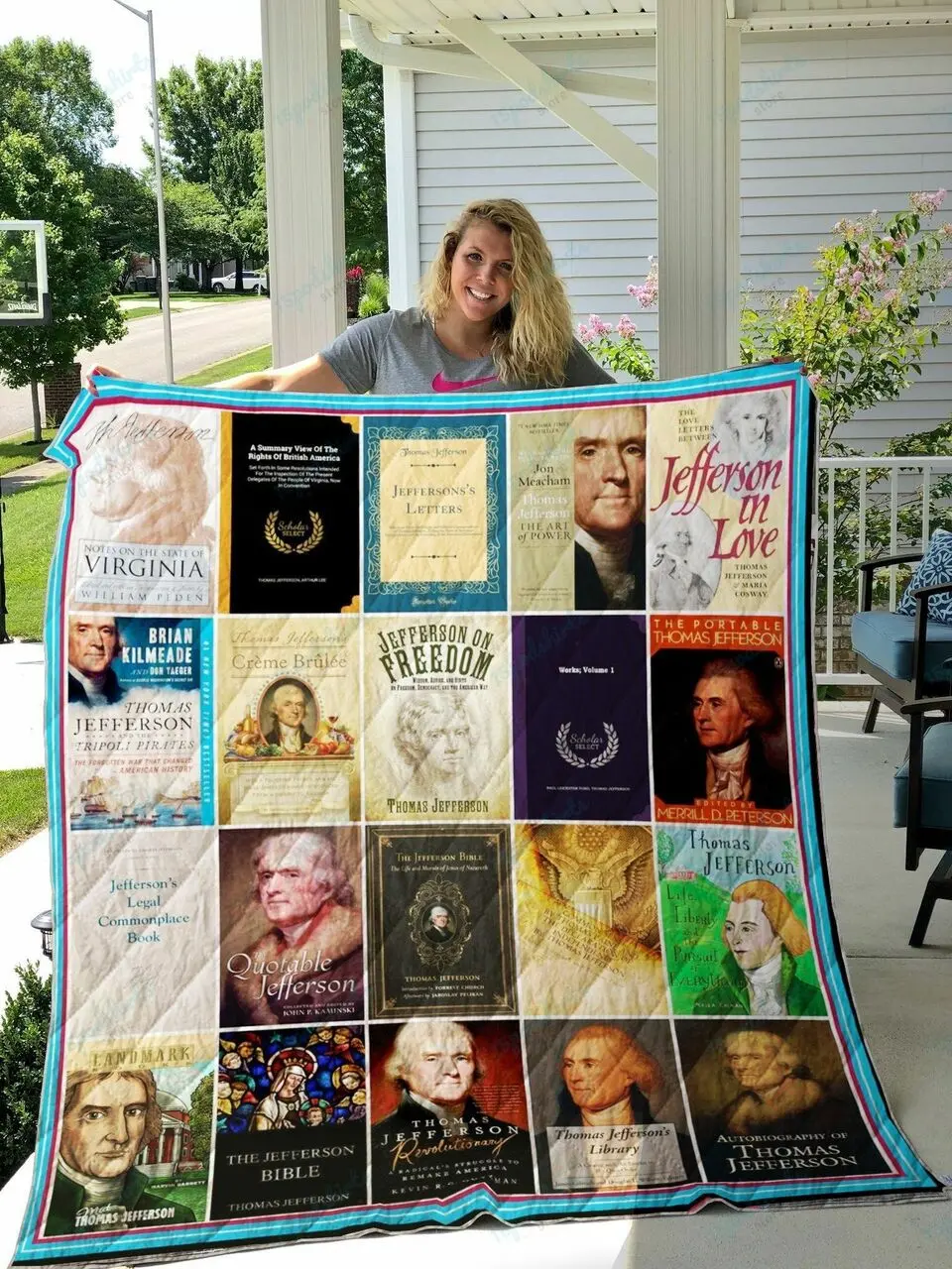 Thomas Jefferson Books Quilt Blanket and Home Decor