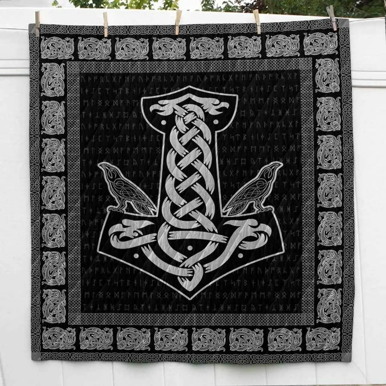 Thor Hammer Viking Raven Cl2100518Mdq Quilt Blanket and Home Decor