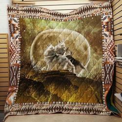 Three Wolves Howling At The Moon Quilt A Design By Exrain and Home Decor