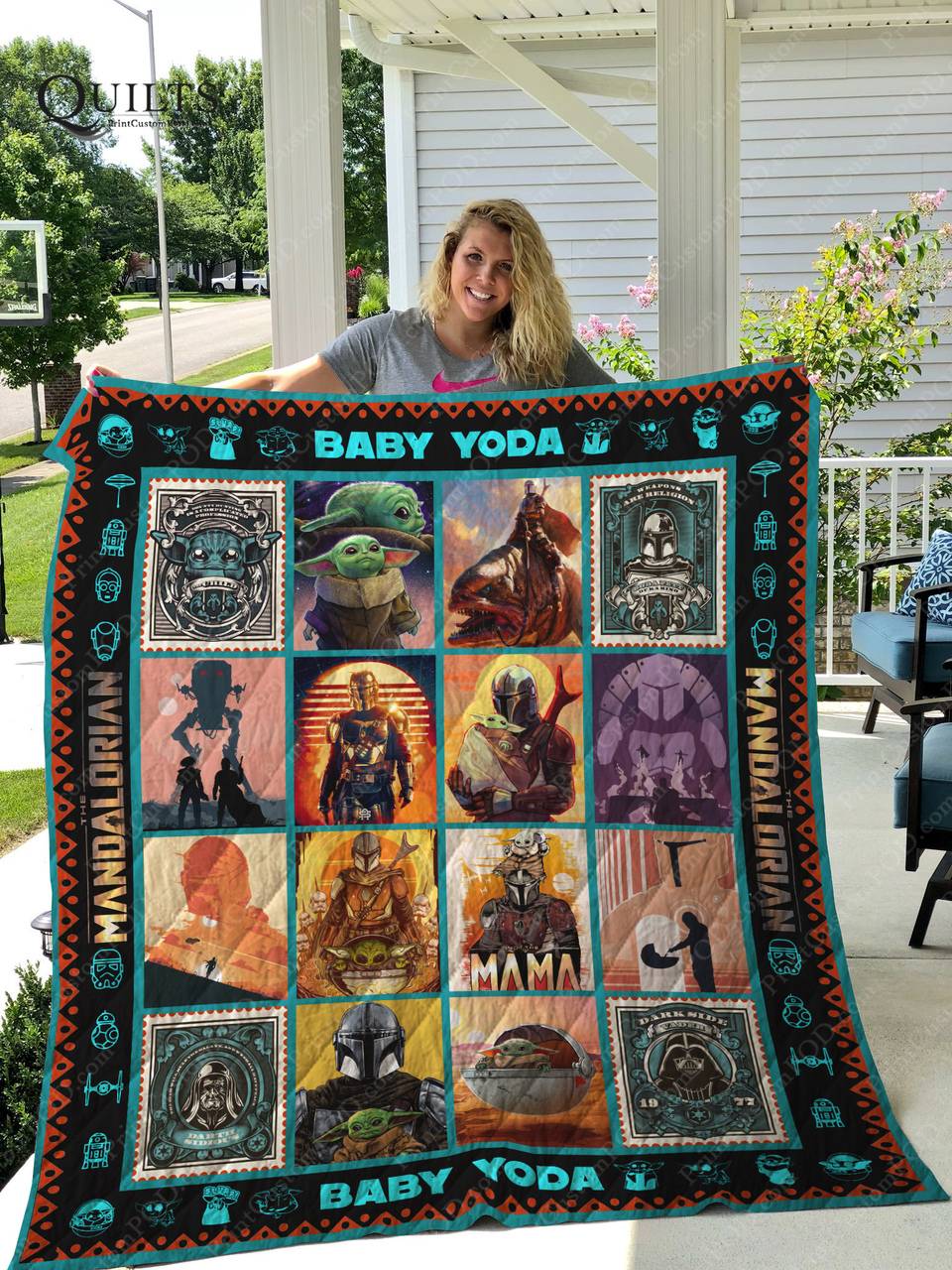 Tlmus Baby Yoda Quilt Blanket Ver 7 and Home Decor