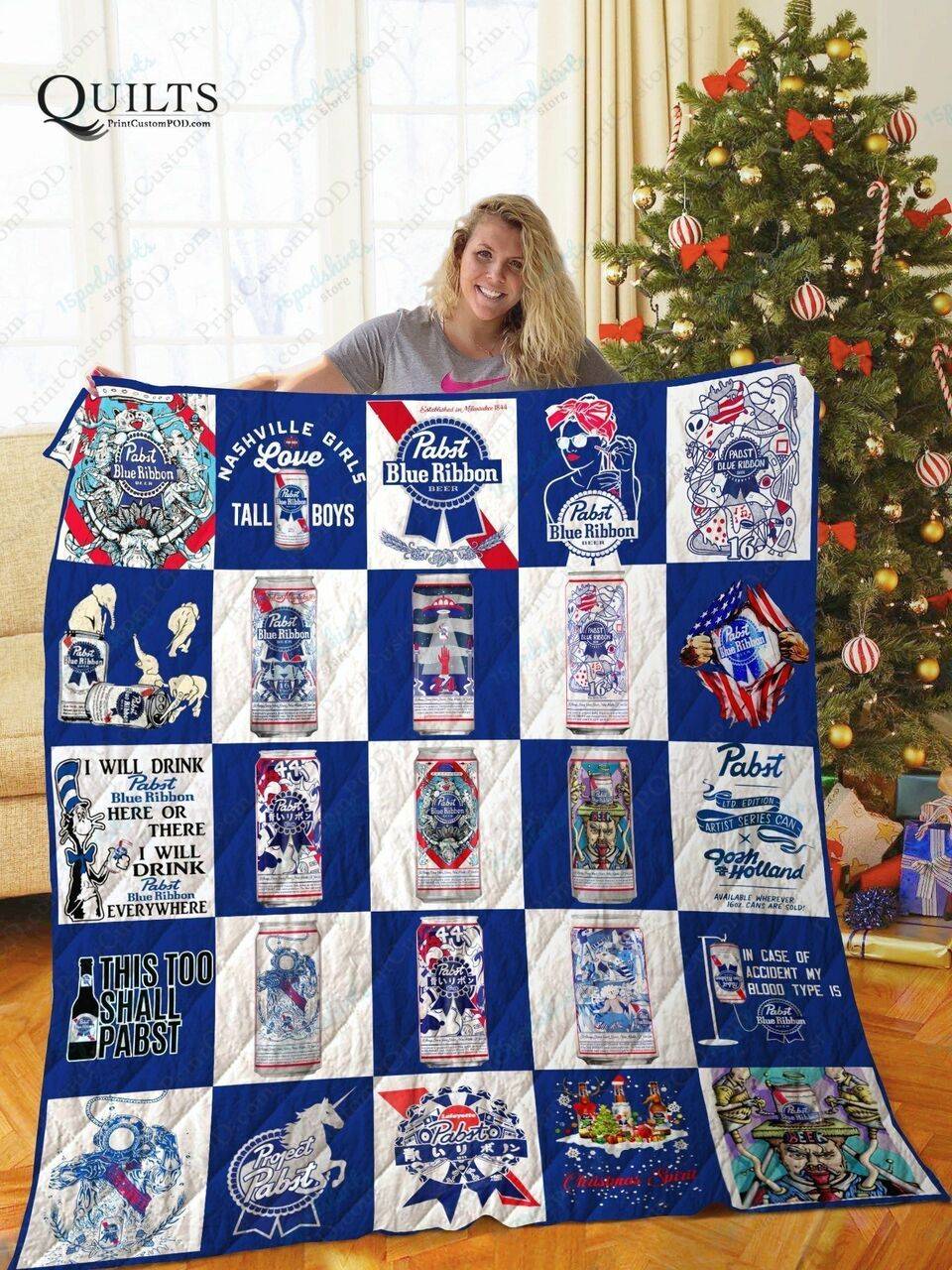 Tlmus Pabst Blue Ribbon Quilt Blanket and Home Decor