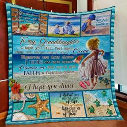 To Granddaughter, Beach Life, Blonde Girl Quilt Blanket and Home Decor