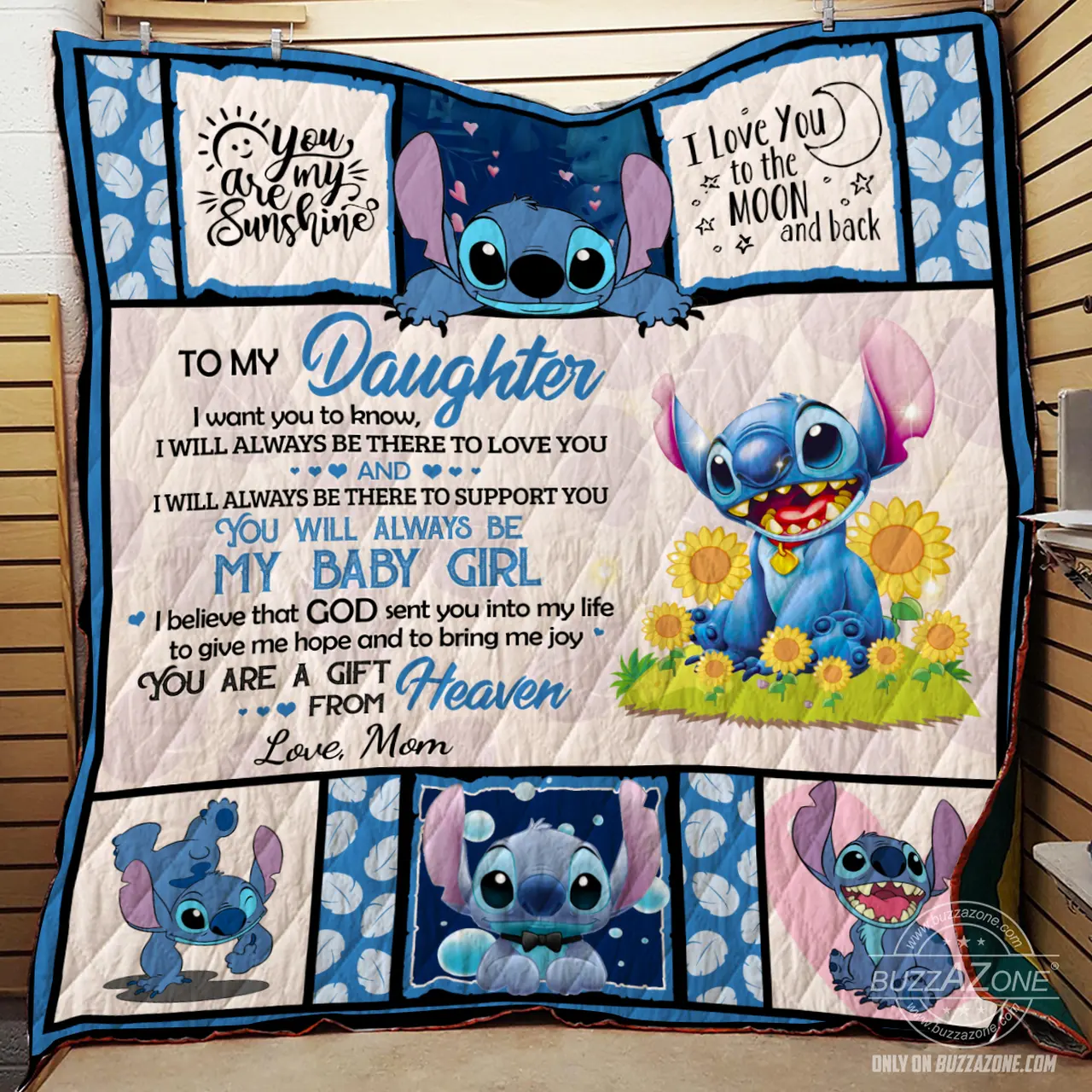 To My Daughter I Want You To Know Disney Stitch Quilt Nh and Home Decor