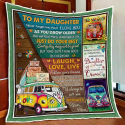 To My Daughter, Laugh Love Live, Love Mom, Hippie Quilt Blanket and Home Decor