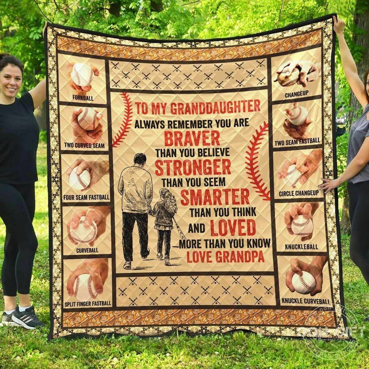 To My Granddaughter Grandpa Baseball Quilt Blanket and Home Decor