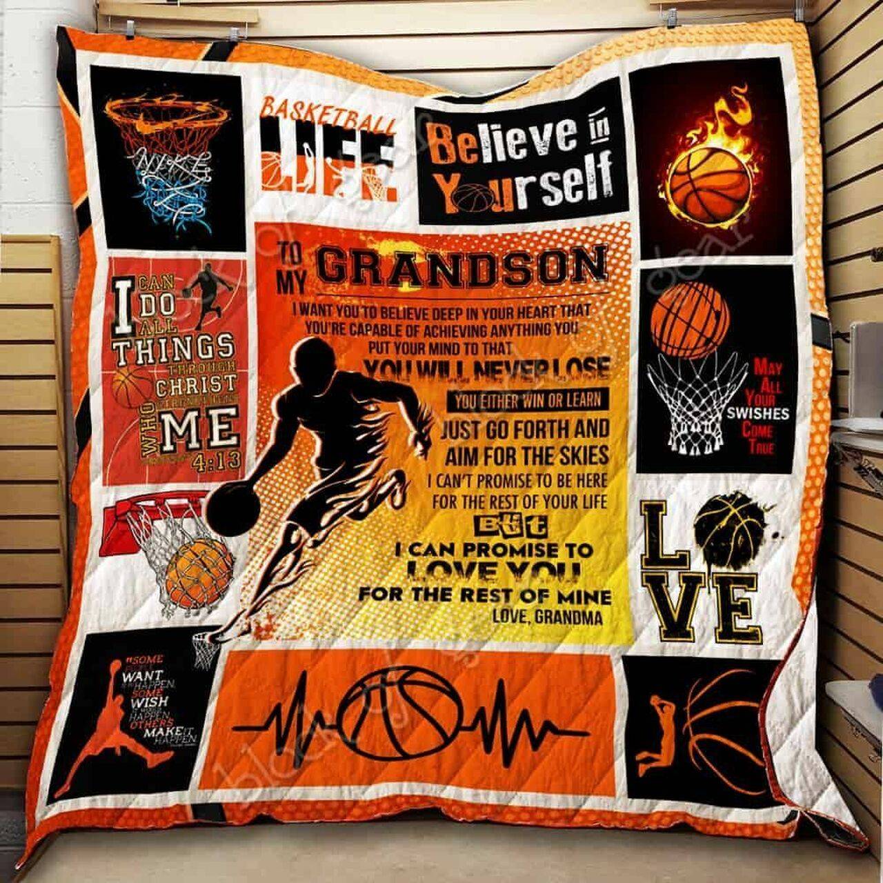 To My Grandson, Basketball Hur Quilt Cysiww and Home Decor