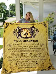 To My Grandson  I Believe In You Quilt Blanket and Home Decor