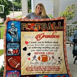 To My Grandson, Keep Plays Football Quilt Blanket and Home Decor