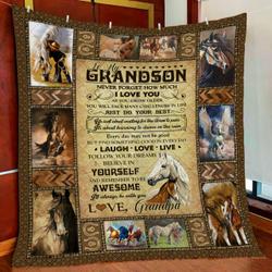 To My Grandson, Love Grandpa Horse Quilt Blanket and Home Decor