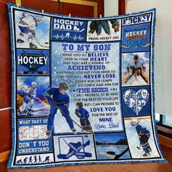 To My Hockey Son, Love Dad Quilt Blanket and Home Decor