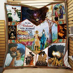 To My Husband, I Love You, Black Woman Quilt Blanket and Home Decor