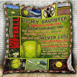 To My Softball Daughter Cl18100756Mdq Quilt Blanket and Home Decor