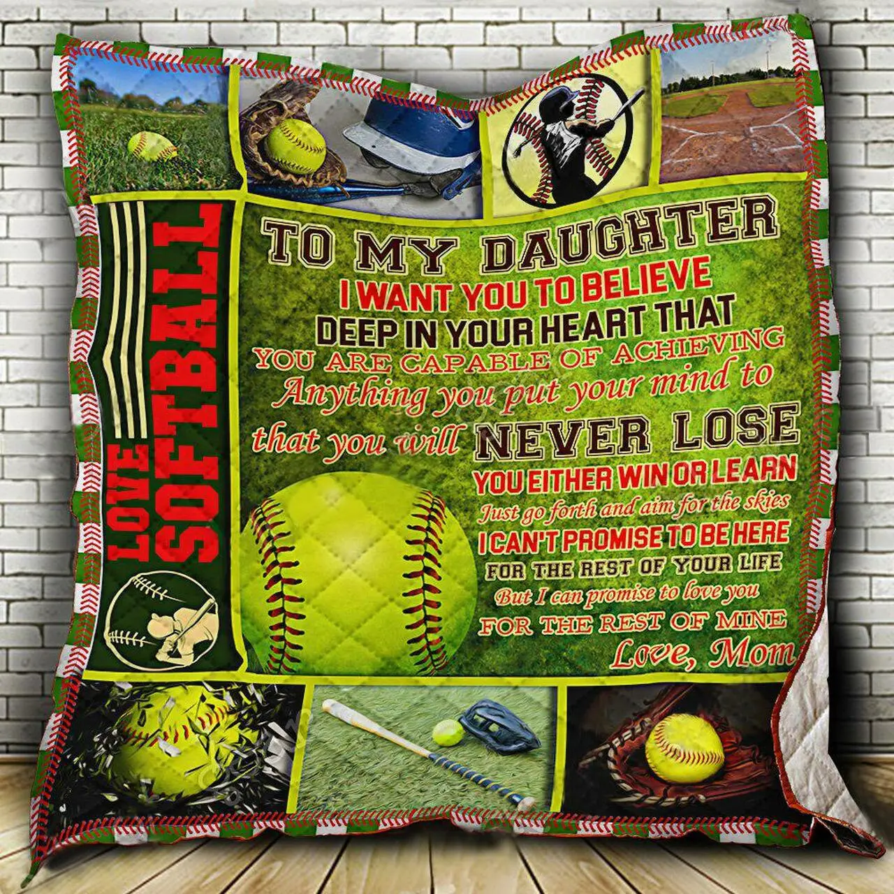 To My Softball Daughter Quilt Hn050803 Quilt and Home Decor