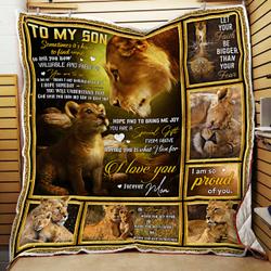 To My Son, God Sent You Into My Life, Love Mom, Lion Quilt Blanket and Home Decor