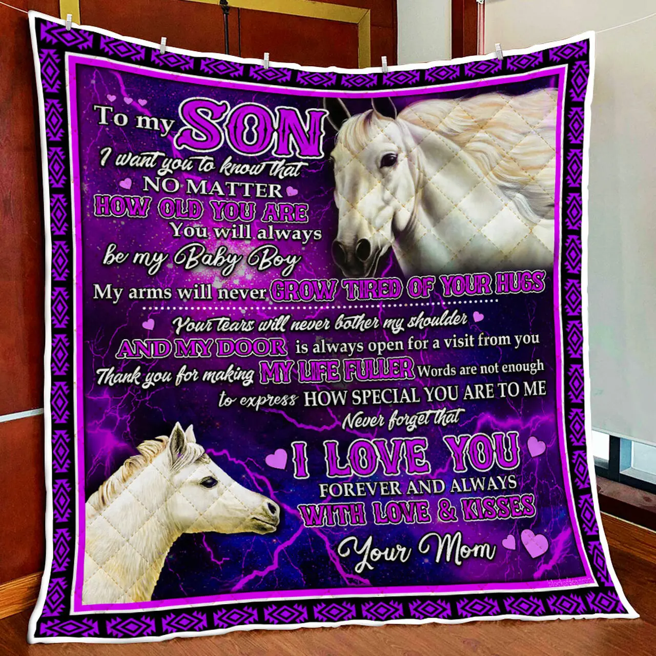 To My Son, Thank You For Making My Life Fuller, Horse Mom Quilt Blanket and Home Decor