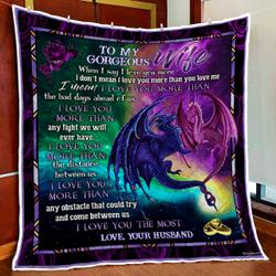 To My Wife, Dragon Couple Quilt Blanket and Home Decor
