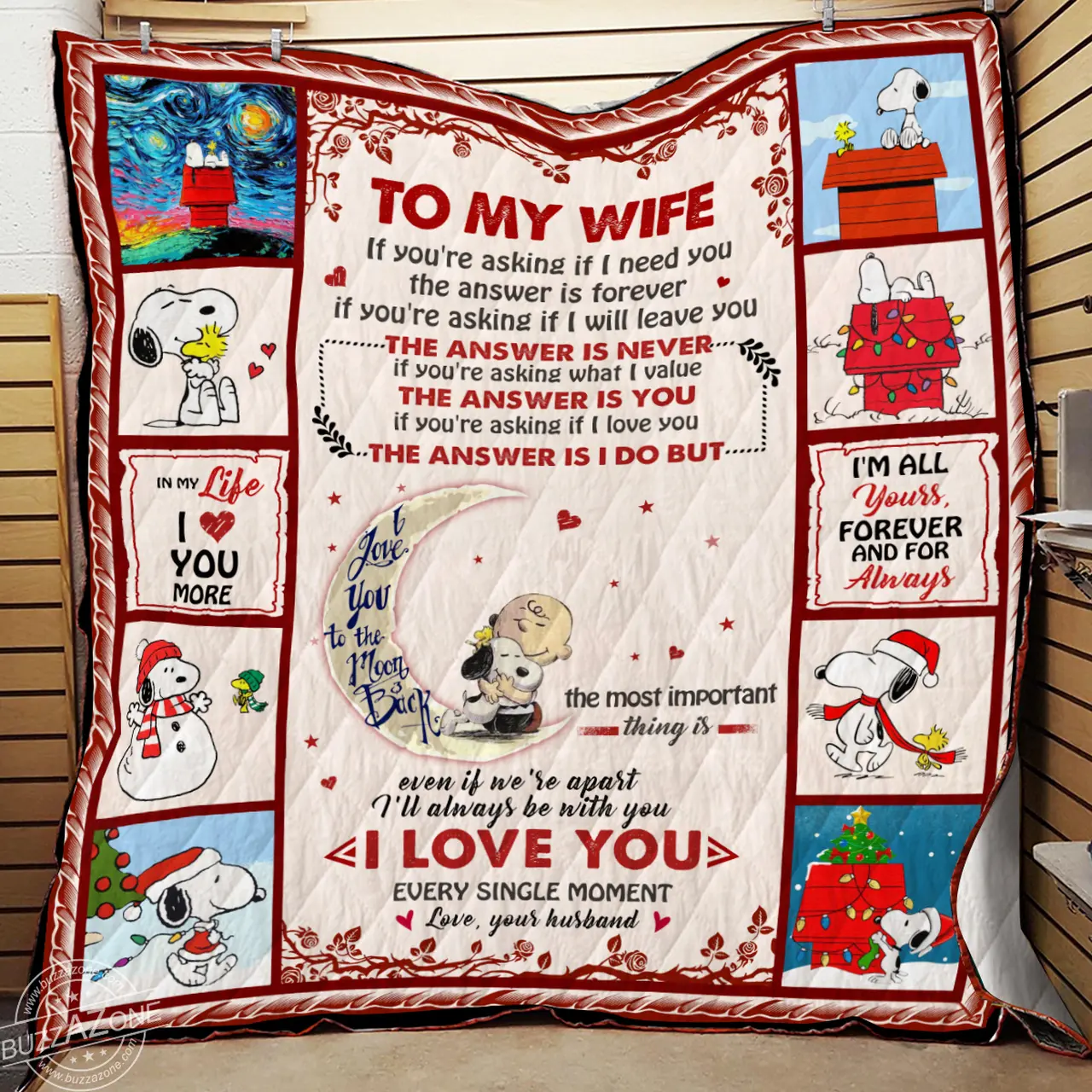 To My Wife Quilt Snoopy Nh and Home Decor