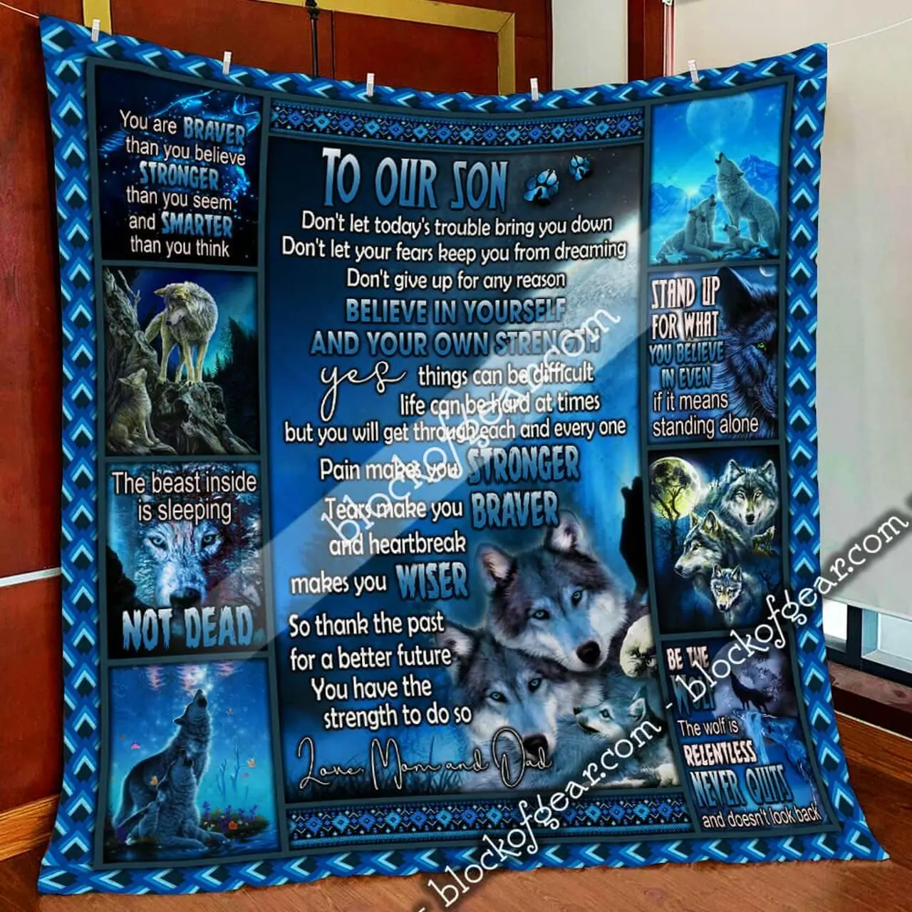 To Our Son, Believe In Yourself & Your Own Strength Wolf Quilt Blanket Shb79 and Home Decor