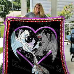 Toothless And Light Fury Dragon Quilt Blanket and Home Decor