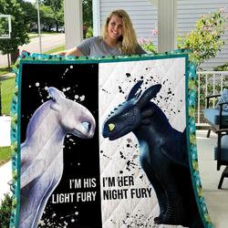 Toothless And Light Fury Quilt Blanket 02 and Home Decor
