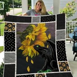 Toothless With Sunflowers Quilt Design By Exrain and Home Decor