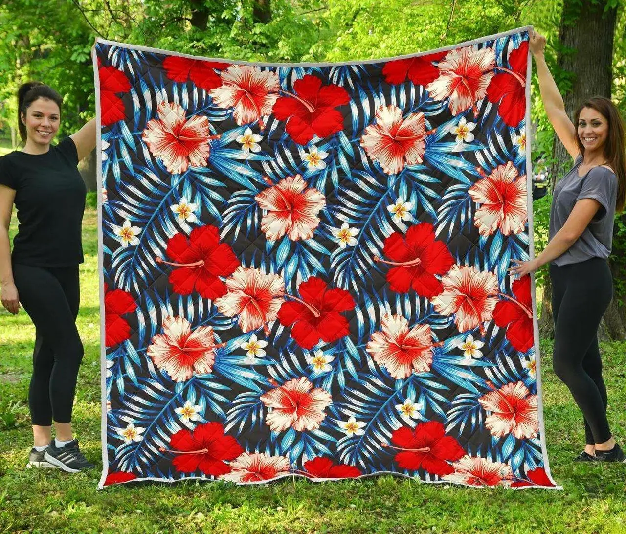 Turquoise Leaves Hibiscus Cl17100649Mdq Quilt Blanket and Home Decor