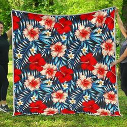 Turquoise Leaves Hibiscus Cl17100649Mdq Quilt Blanket and Home Decor