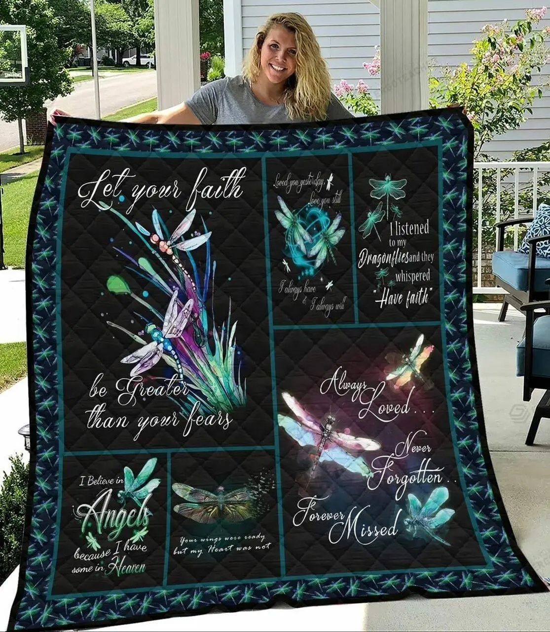 Twinkle Night Dragonfly Let Your Faith Be Greater Than Your Fears Quilt Blanket Great Customized Blanket Gifts For Birthday Christmas Thanksgiving and Home Decor