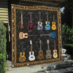 Ukulele Musical Instrument Quilt Blanket Great Customized Blanket Gifts For Birthday Christmas Thanksgiving and Home Decor