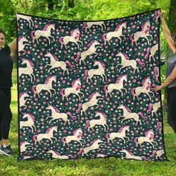 Unicorn Floral Cl12100709Mdq Quilt Blanket and Home Decor