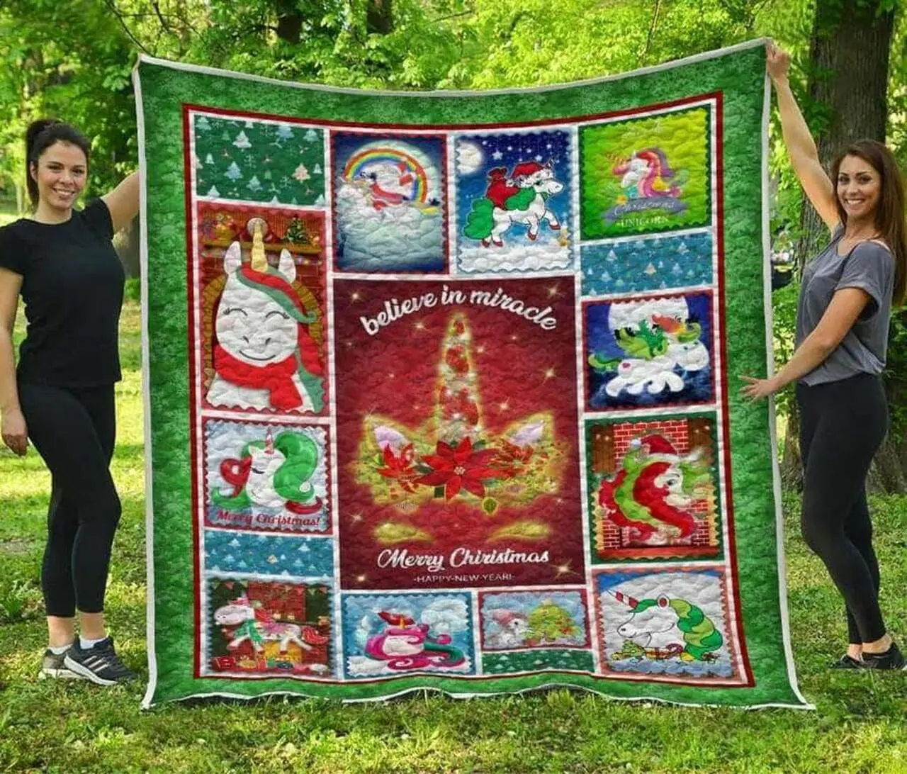 Unicorn Merry Christmas Quilt Home Decor Quilt and Home Decor