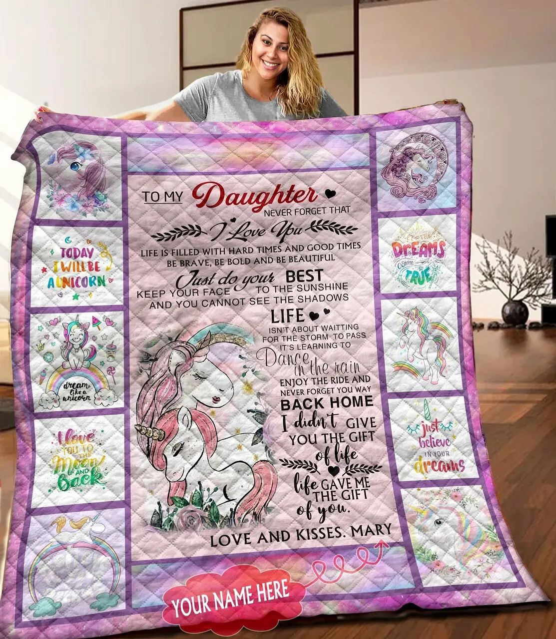 Unicorn Personalized Quilt Blanket C9B300501Hd and Home Decor