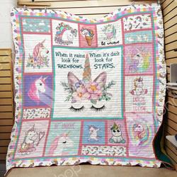 Unicorn When It Rains Look For Rainbows Quilt Blanket Great Customized Gifts For Birthday Christmas Thanksgiving Perfect Gifts For Unicorn Lover and Home Decor