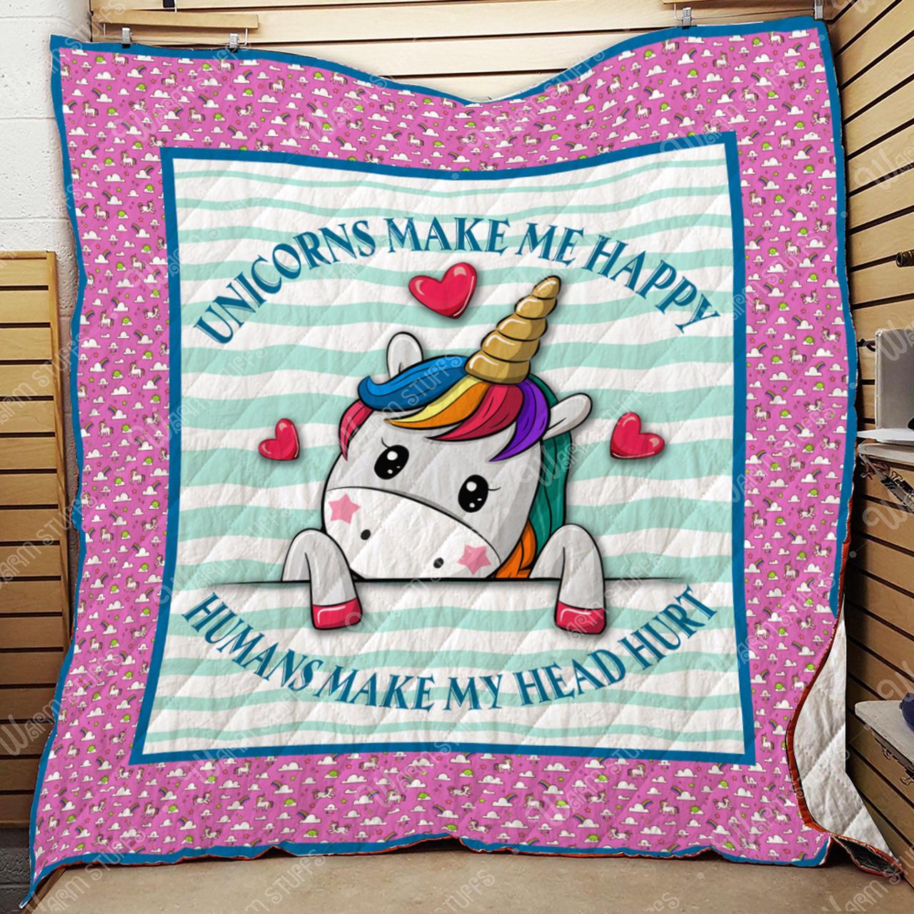 Unicorns Make Me Happy Quilt Kp25 Pink and Home Decor
