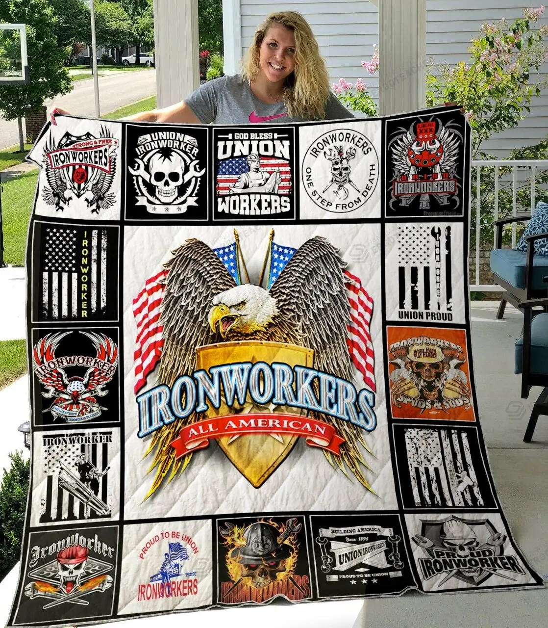 Union Ironworkers Quilt Blanket Great Customized Gifts For Birthday Christmas Thanksgiving Perfect Gifts For Ironworker and Home Decor