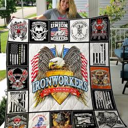 Union Ironworkers Quilt Blanket Great Customized Gifts For Birthday Christmas Thanksgiving Perfect Gifts For Ironworker and Home Decor