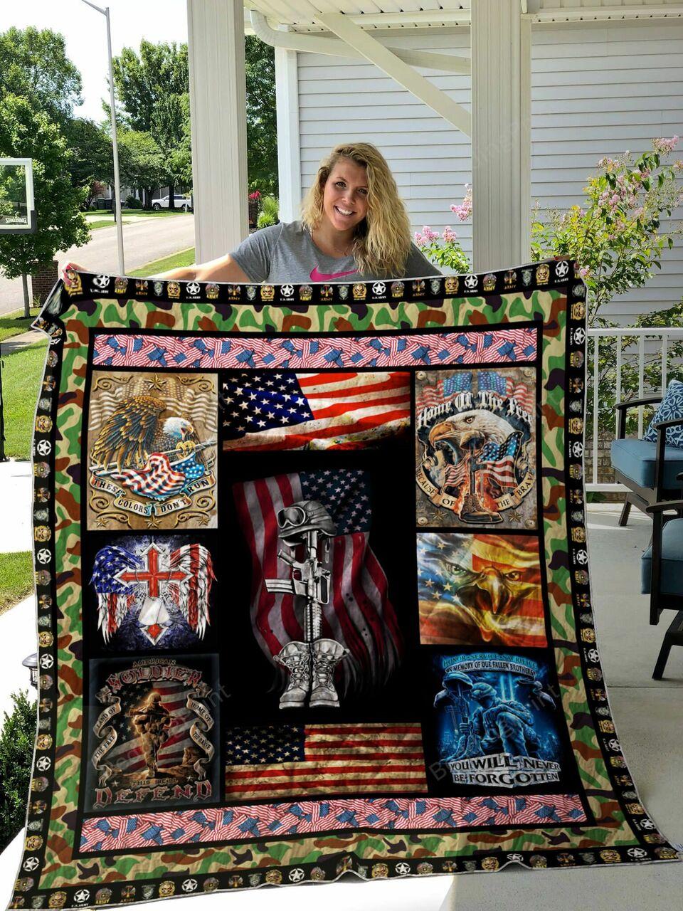 Us Army Bald Eagle Because Of The Brave Quilt Blanket Great Customized Gifts For Birthday Christmas Thanksgiving Perfect Gifts For Us Army and Home Decor
