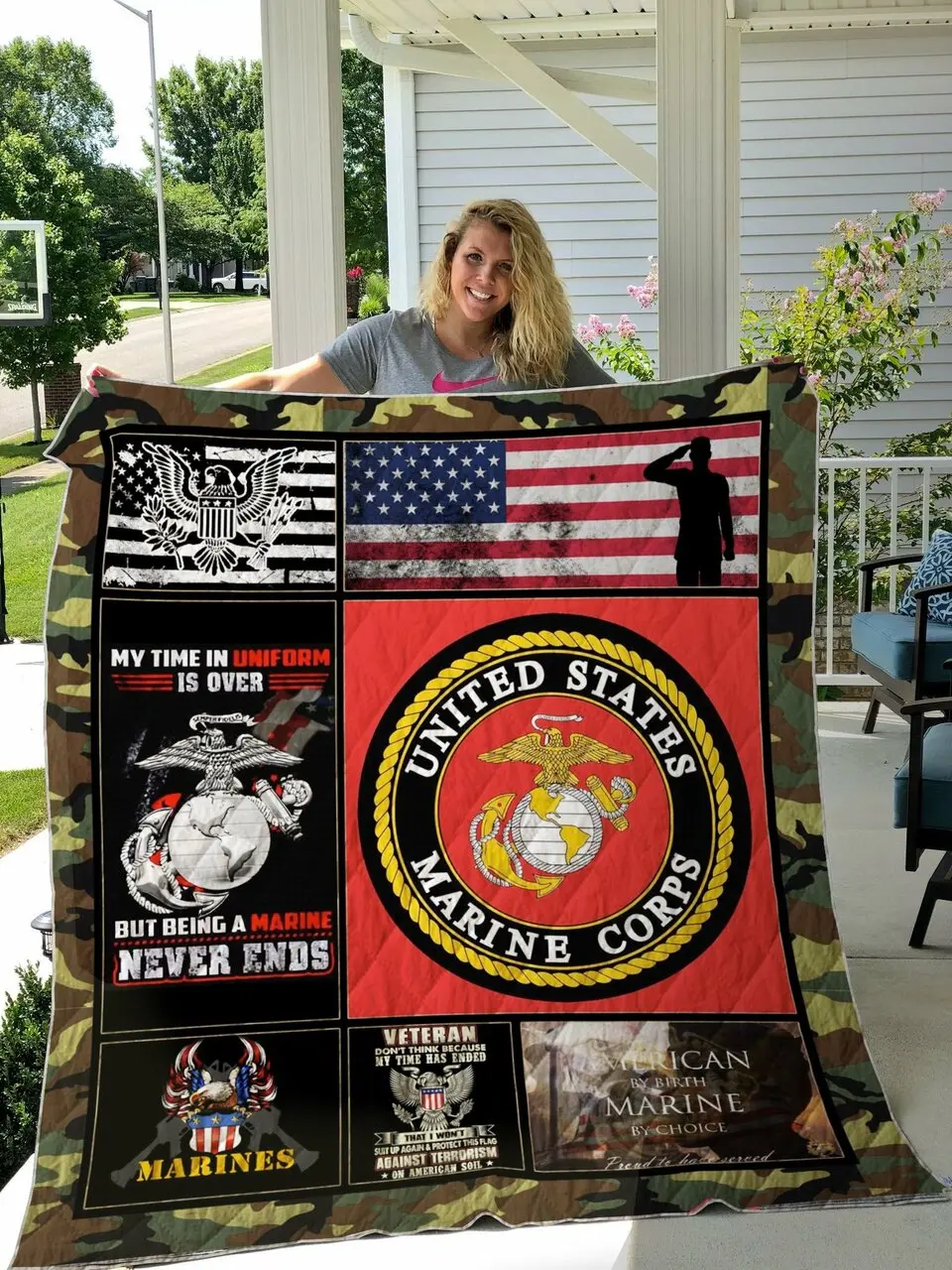 Us Marine Corps My Time In Uniform Is Over But Being A Marine Never Ends Quilt Blanket Great Customized Blanket Gifts For Birthday Christmas Thanksgiving and Home Decor