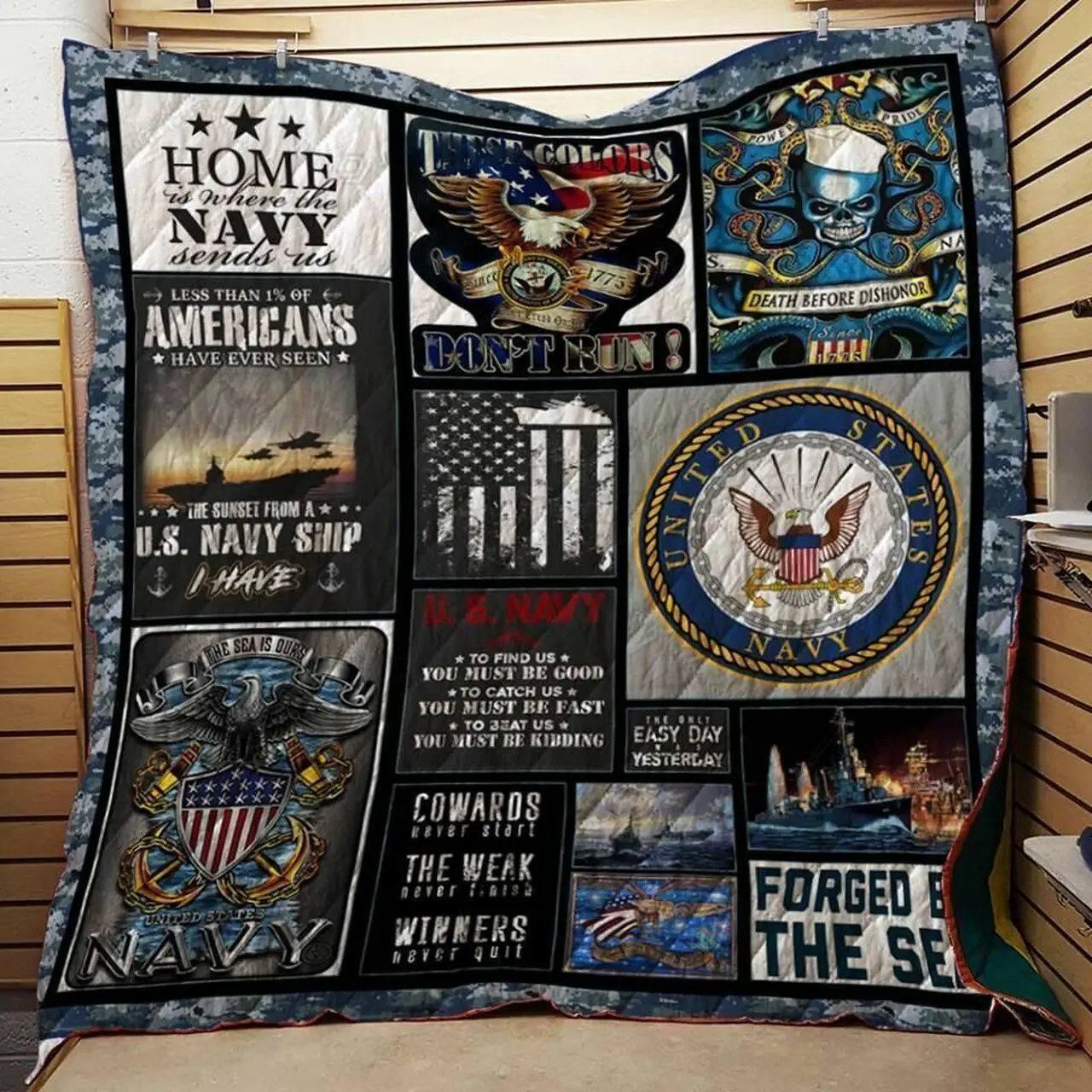 Us Navy Veteran Home Is Where The Navy Sends Us Quilt Blanket Great Customized Gifts For Birthday Christmas Thanksgiving Perfect Gifts For Veteran and Home Decor