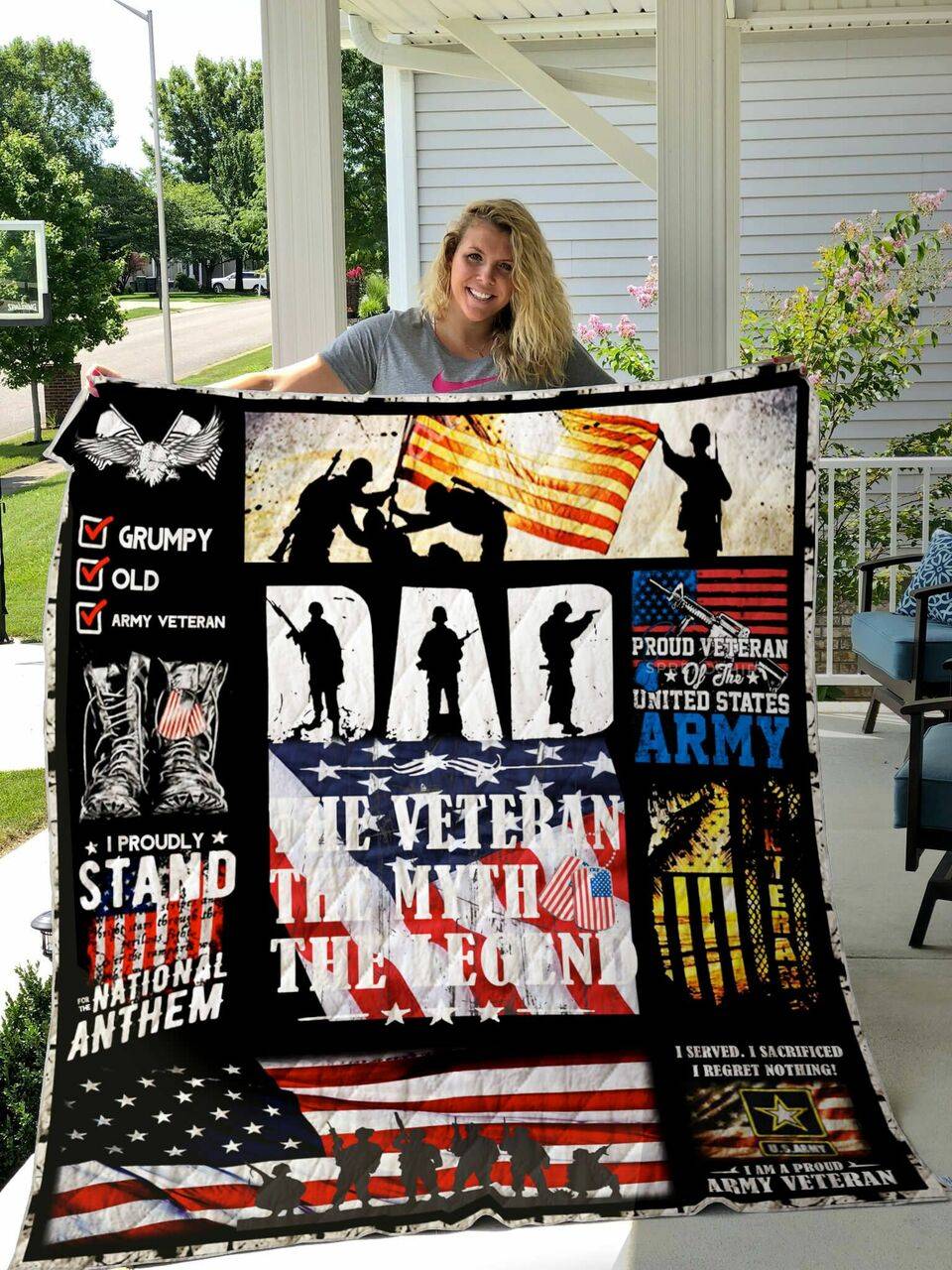 Veteran Dad Theme I Served I Sacrificed I Regret Nothing Quilt Blanket Great Customized Blanket Gifts For Birthday Christmas Thanksgiving and Home Decor