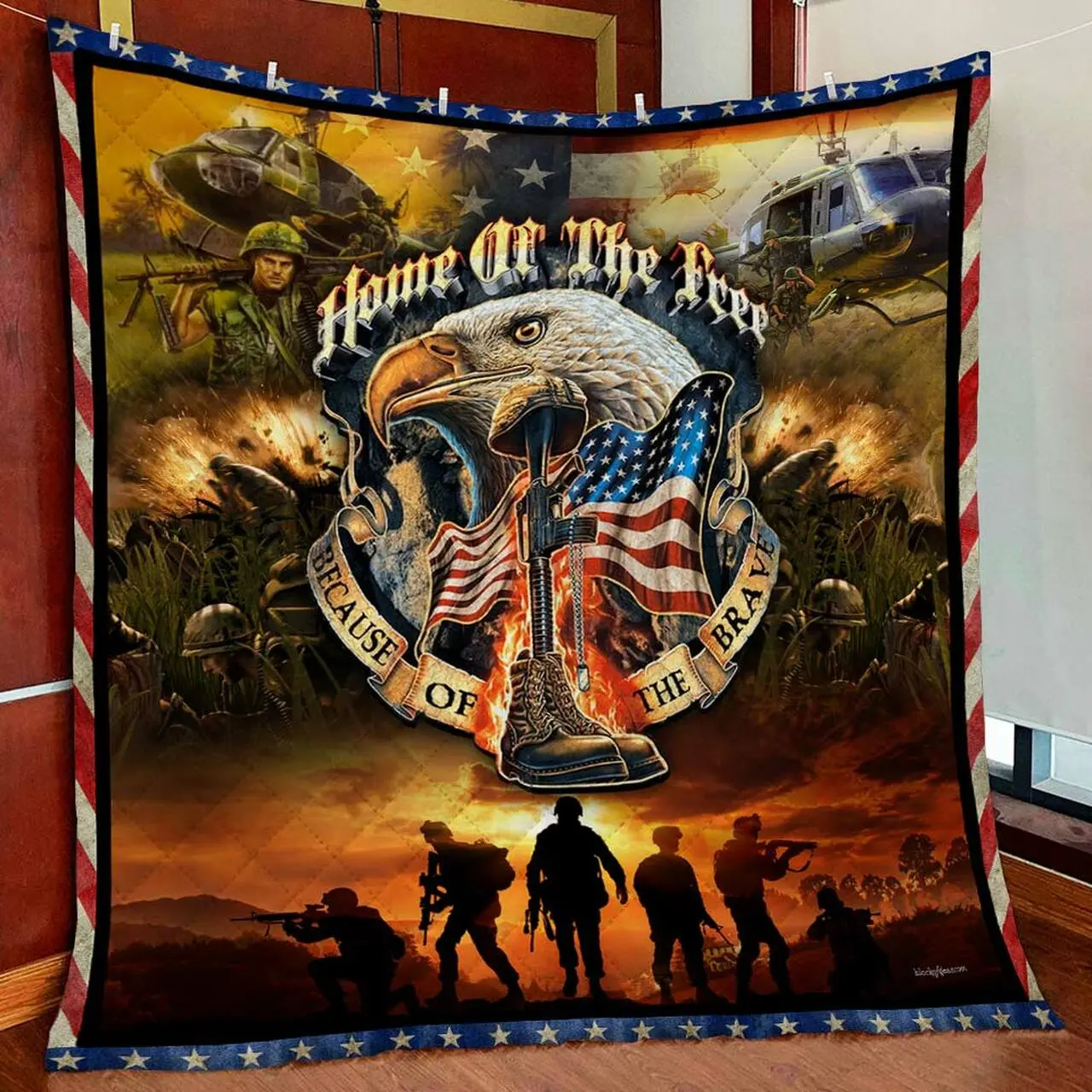 Veteran Home Of The Free Because Of The Brave Quilt Blanket and Home Decor